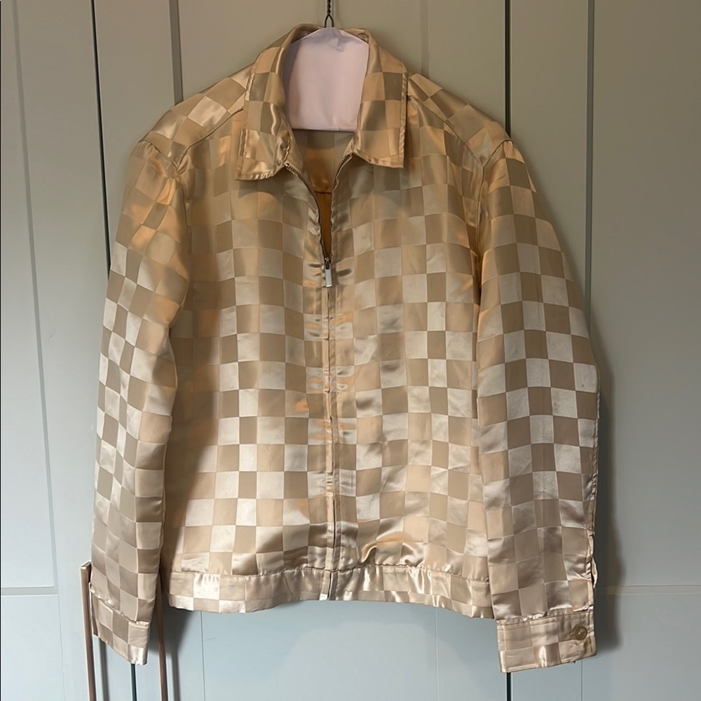 Urban Outfitters checkered satin bomber